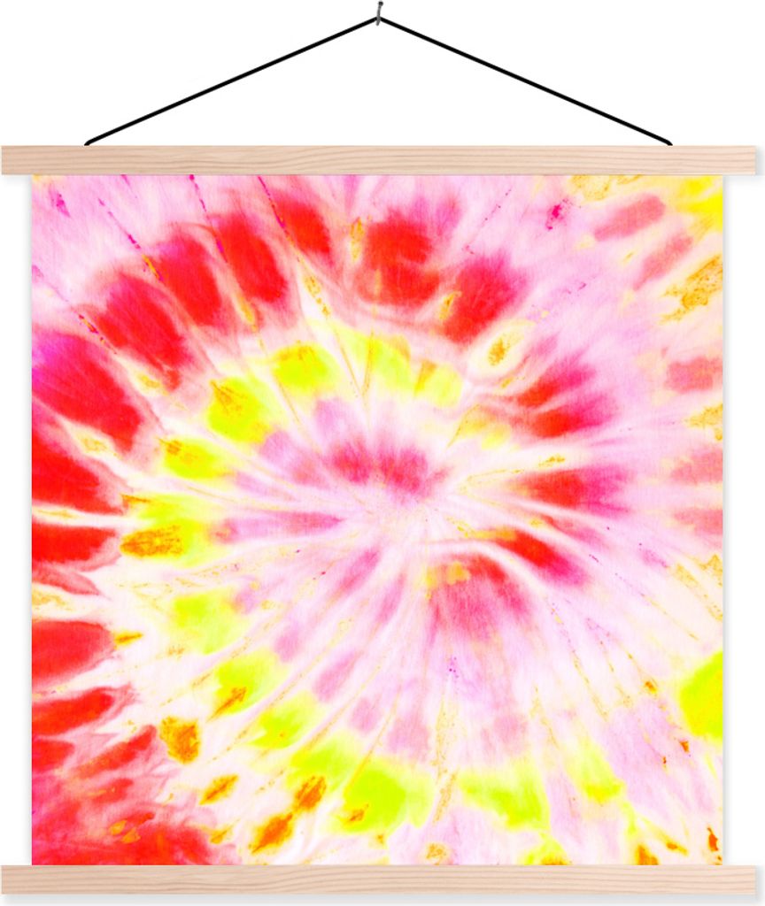 MuchoWow Textilposter Krawattenfärbung - Rot - Gelb 40x40 cm mit holzfarbenen Rahmen - Posterleiste