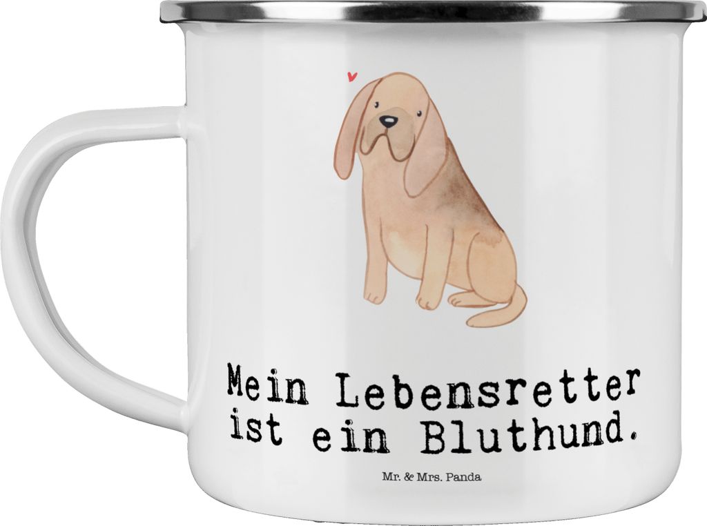 Mr. & Mrs. Panda Emaille Tasse Bloodhound Lebensretter - Weiß - Geschenk, Bluthund, Reisebecher, Teetasse, St. Hubertushund, Becher, Chien De Sain...