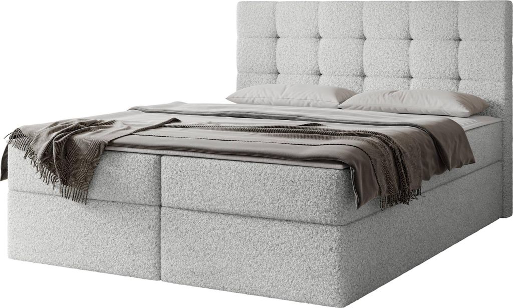 MIRJAN24 Boxspringbett Luanda Boucle, Doppelbett mit zwei Bettkästen und Matratze, Ehebett (Farbe: Lambi 11, Größe: 140x200 cm)