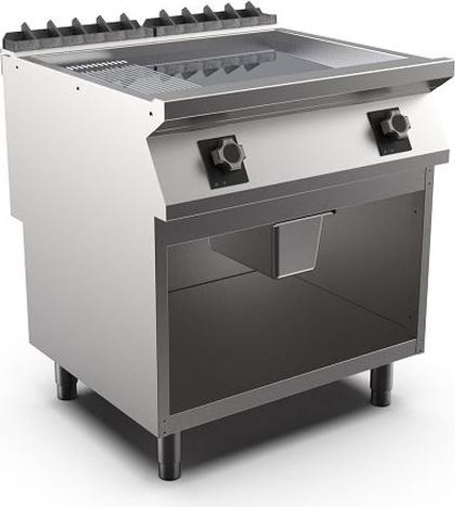 Mareno M1-700 elektrische Grillplatte mit 2/3 glatter und 1/3 gerippter Chromplatte, 80cm