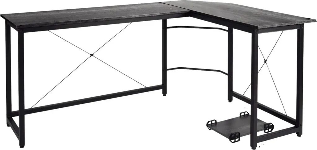 Bureau d'angle en L 167cm Gris Foncé avec Support PC et Ordinateur