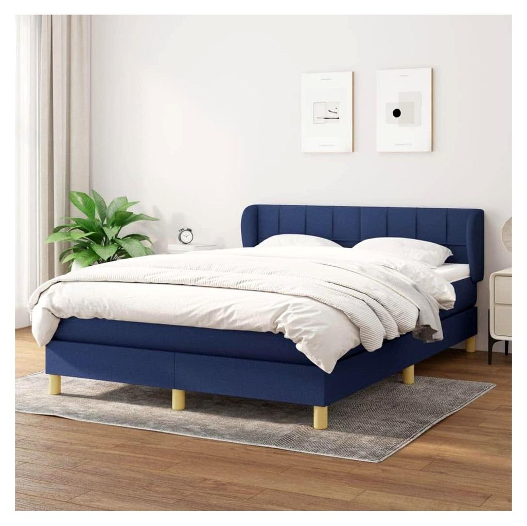 Lattenrost mit Matratze, blau, 140 x 190 cm, Stoff, Plattformbett, mit Lattenhalter, einfache Montage, für Schlafzimmer, Erwachsene