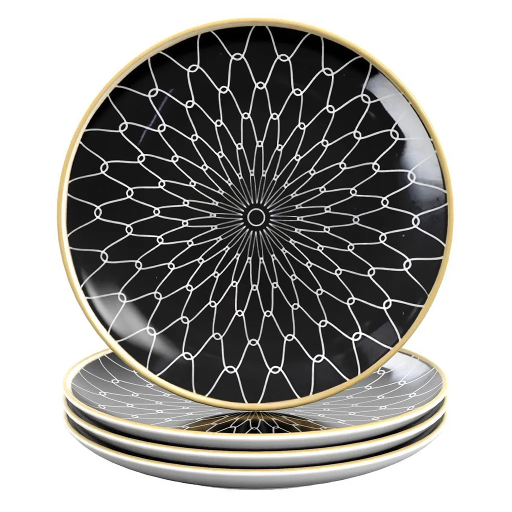 Set 4 Piatti Porcellana Intirilife 20,5cm Bianco Nero | Design Moderno