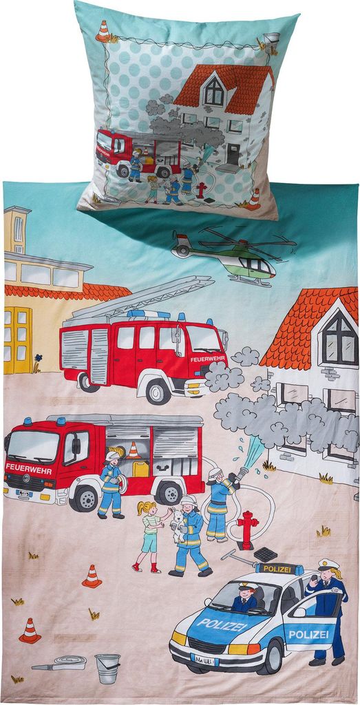 Erwin Müller Kinder-Bettwäsche Polizei & Feuerwehr" bunt 1x 135x200 cm + 1x 80x80 cm"