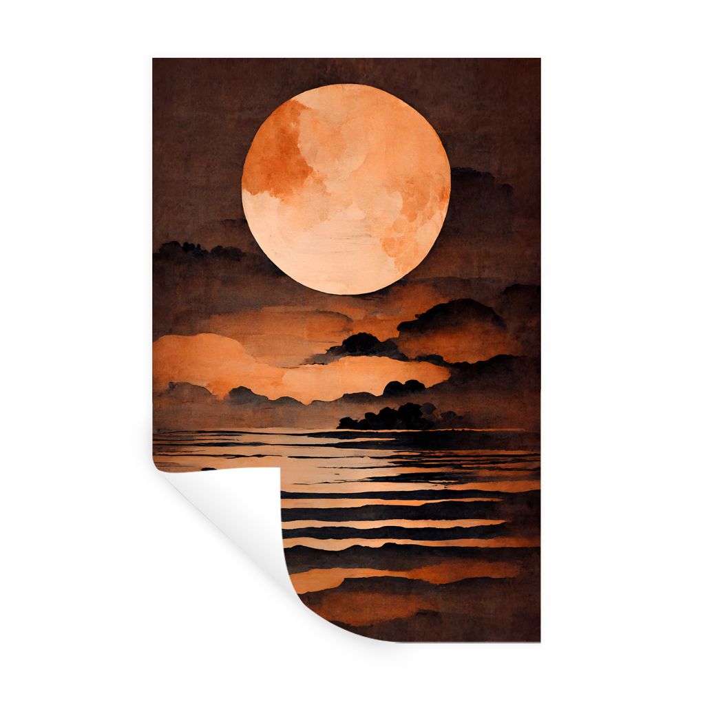 MuchoWow Wandtattoo Wandsticker Wandaufkleber Mond - Pastell - Rot - Vintage 20x30 cm Selbstklebend und Repositionierbar - Sticker - Dekorfolie