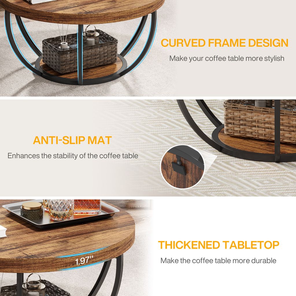 Tribesigns Runde Couchtisch, Industrial 2-Tier-Kreis Produktbild 8