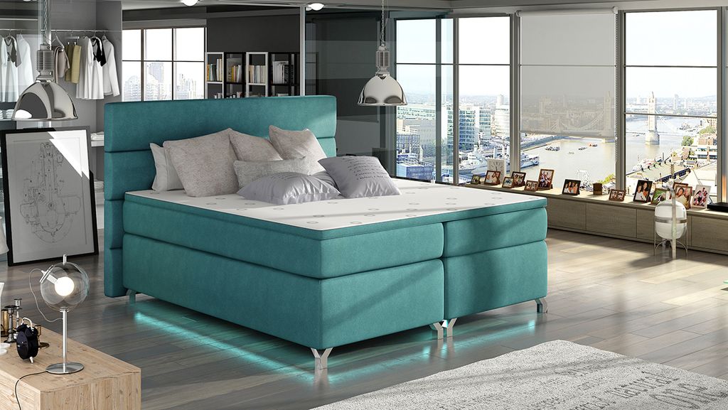 NABBI Gepolstert Doppelbett mit Stauraum Avellino 180 - hellblau