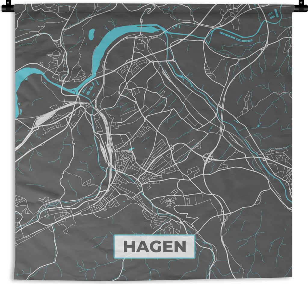 MuchoWow Wandteppich Wandbehang Deutschland - Blau - Hagen - Stadtplan - Karte 120x120 cm Tapisserie Dekoration Wandtuch - Modern - Baumwollgewebe