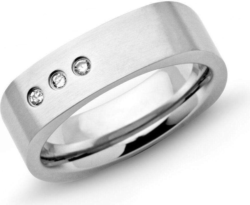 Moderner Unique Edelstahlring - Zirkonia matt - 6mm - R9098cz