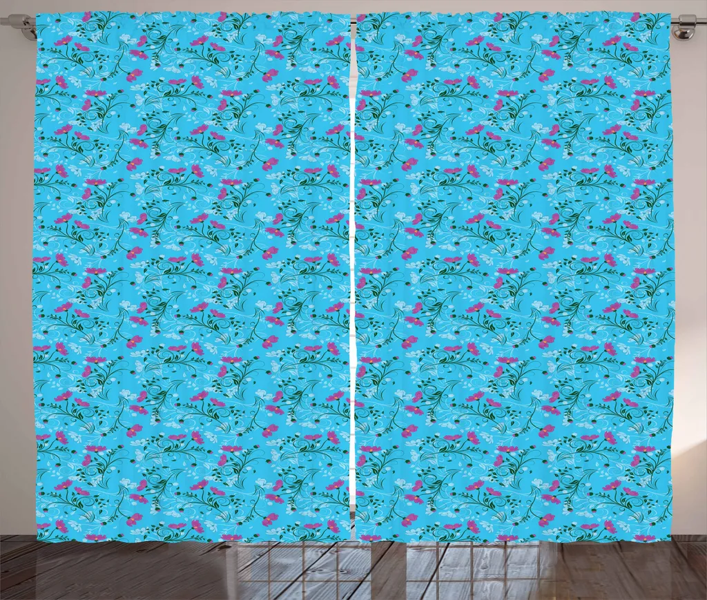 ABAKUHAUS Fiori Tenda rustica, rami e rametti ondulati, soggiorno Tenda universale con passanti e ganci, 280 x 175 cm, multicolore