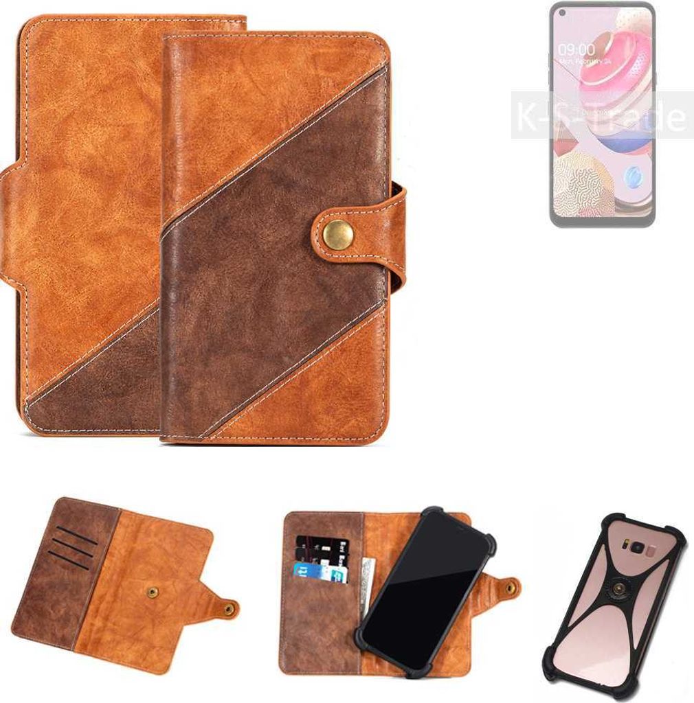 K-S-Trade Handyhülle Schutzhülle Bookstyle Case Wallet-Case kompatibel mit LG Electronics K51S Cover Klapphülle Kantenschutz Smartphone dunkelbraun