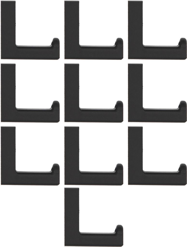 A collage of black L-shaped hooks arranged in a grid.