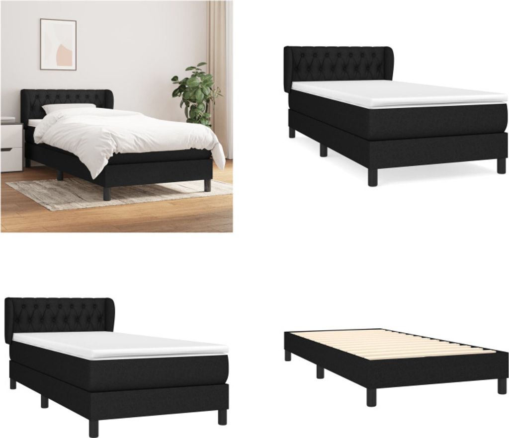 vidaXL Boxspringbett mit Matratze Schwarz 90x200 cm Stoff - Boxspringbett - Boxspringbetten - Bett - Schlafzimmermöbel