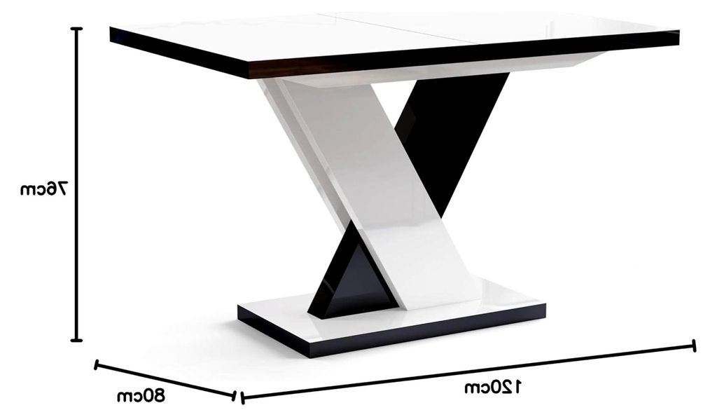 Ausziehbarer Esstisch Weiß - Schwarz Hochglanz 120-170 cm, Esszimmertisch für 4-6 Personen, mit Synchronauszug - 120x76x80 cm (BxHxT)