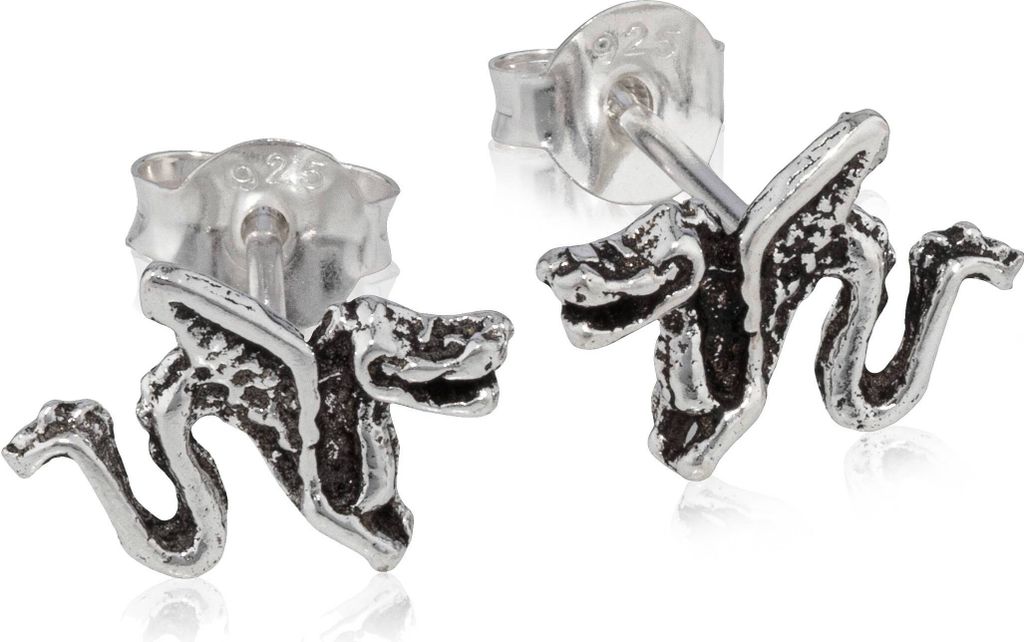 Paar Keltische Gothic Ohrstecker 11mm Drache Amulett Silber 925 Biker Ohrringe