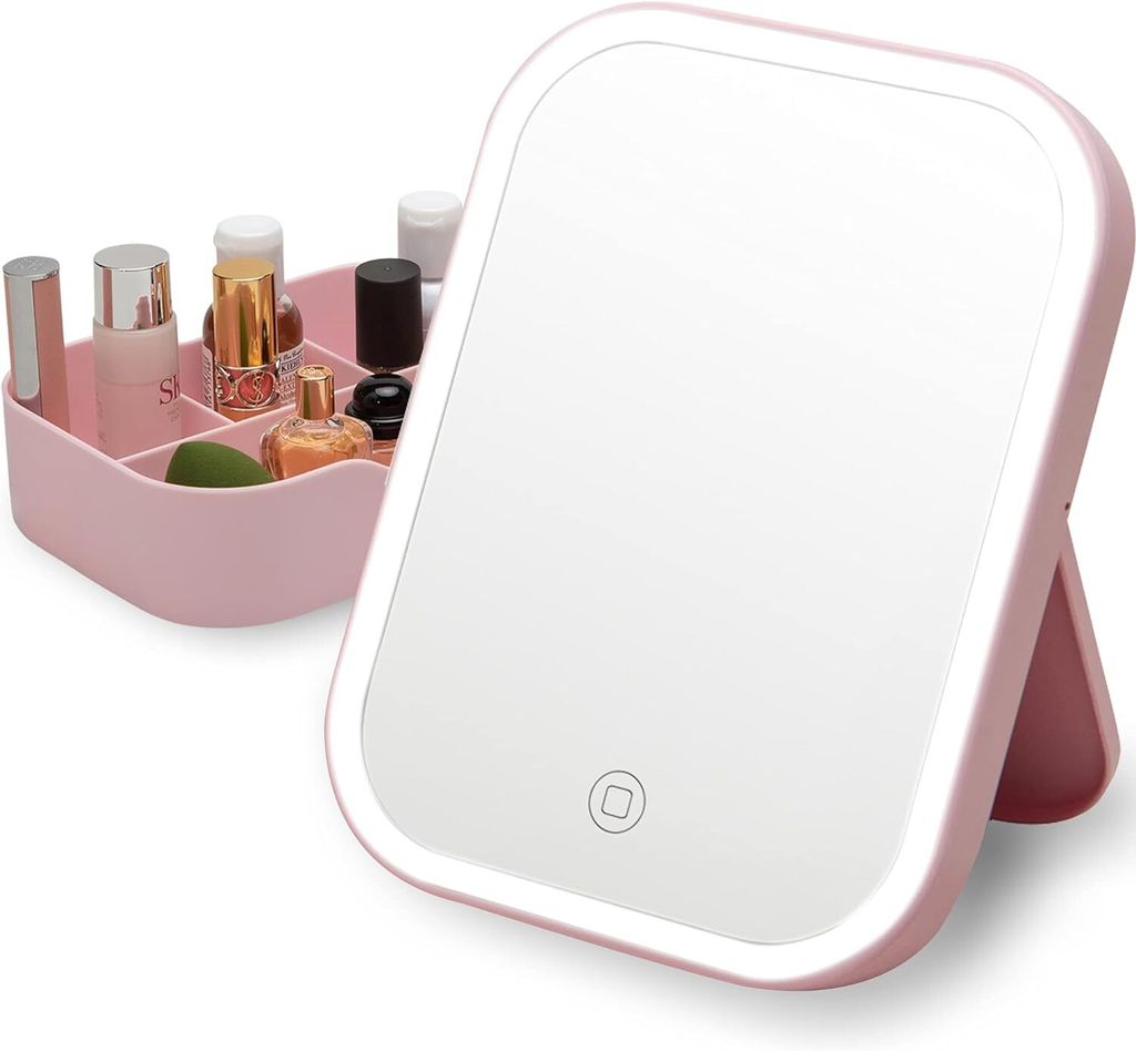 Kosmetikspiegel mit LED Beleuchtung Vergrößerung, 3 Lichtfarben Dimmbar Schminkspiegel Pink