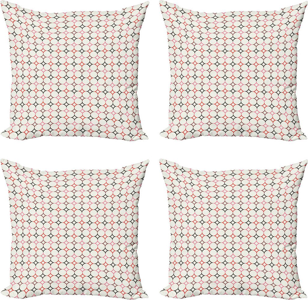 ABAKUHAUS Retro Kissenbezug Set (4 Stück), Hexagonal Shaped Linien, Moderner Doppelseitiger Digitaldruck, 60 cm x 60 cm, Mehrfarbig