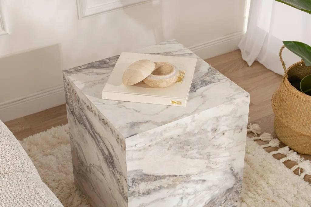 Table basse effet marbre blanc Imogen robuste et compacte 45 cm - 5