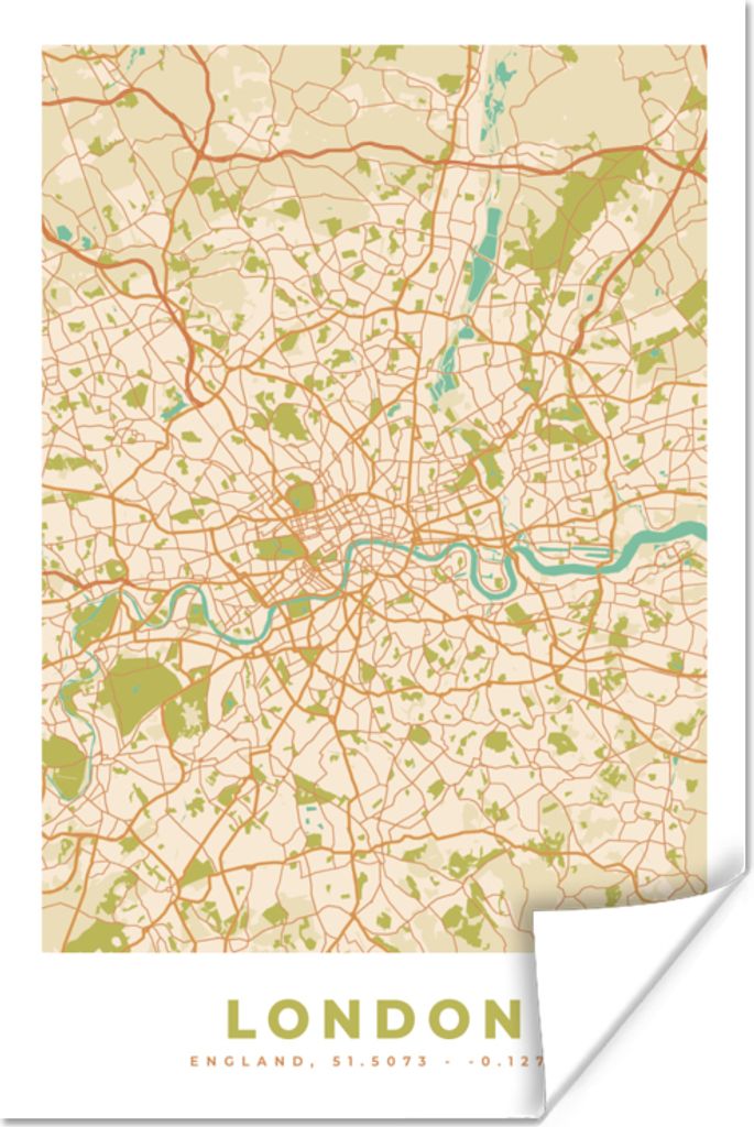 MuchoWow Poster London - Stadtplan - Vintage - Karte 60x90 cm - Wanddekoration