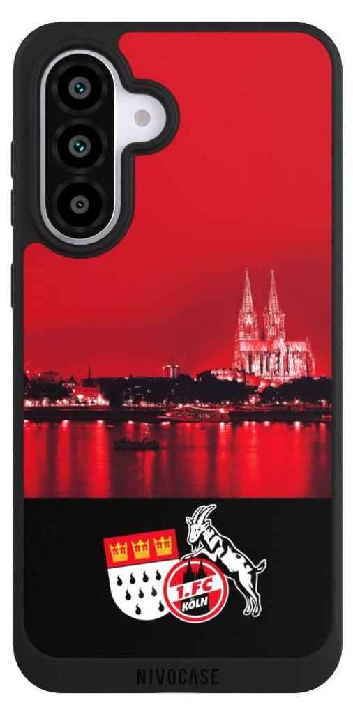NIVOCASE Handyhülle für Samsung Galaxy A56 5G Hülle NIVOpure Case Schwarz 1. FC Köln Offizielles Lizenzprodukt Skyline