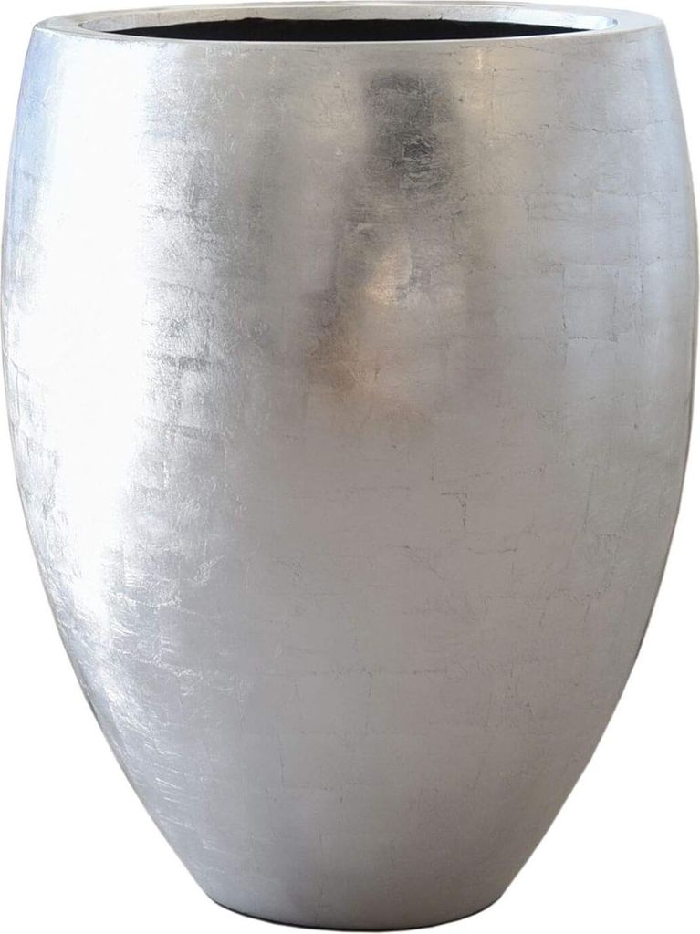 VIVANNO Bodenvase Fiberglas CALISO Rund, Blattsilber Blattoptik hochglanz - 49x62 cm