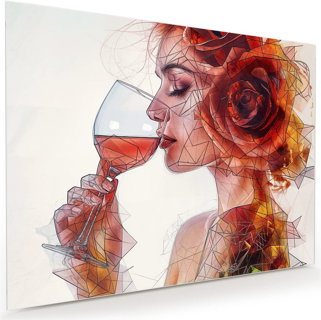 Glasbild 80x60cm in XXL für Wohnzimmer, Schlafzimmer Motiv Weintrinkende Frau