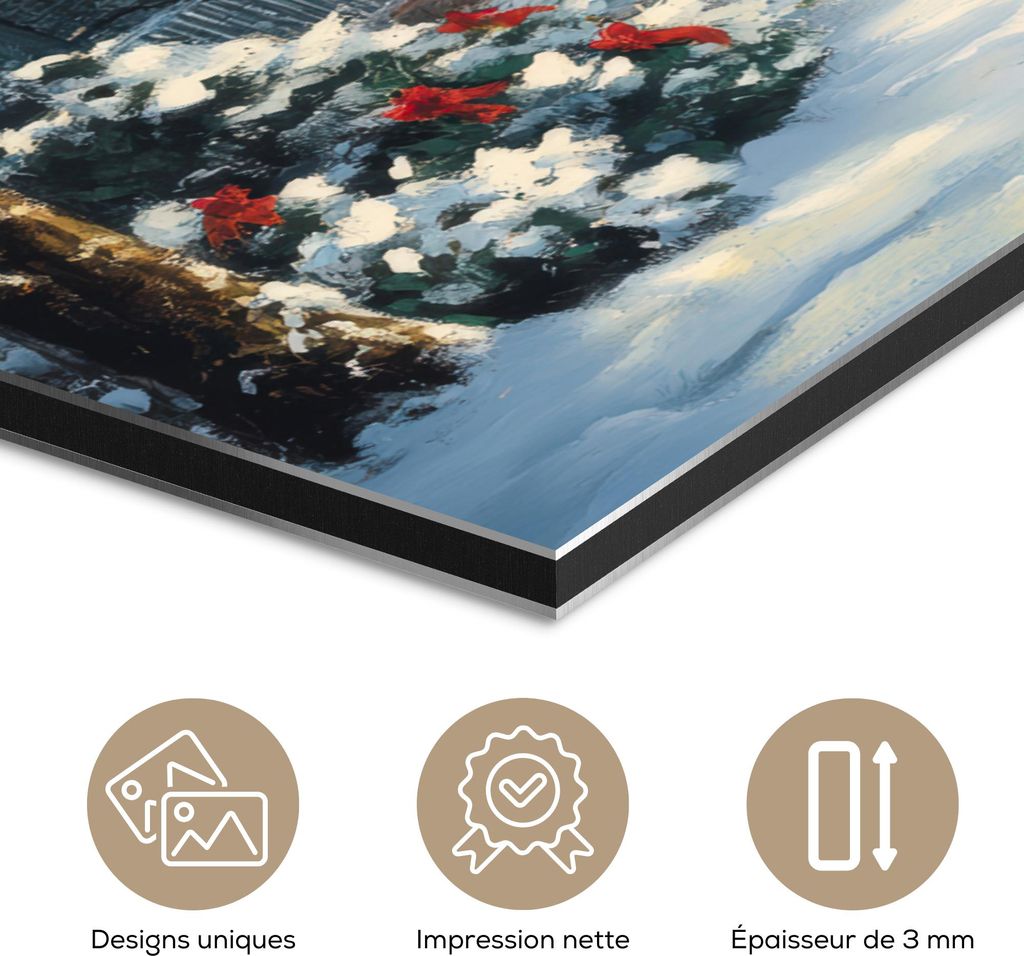 MuchoWow Wanddekoration Metall Metallbild Wandkunst 80x60 cm Weihnachten - Weihnachtsbaum - Winter - Zuhause - Schnee MuchoWow Aluminium Gemälde -...