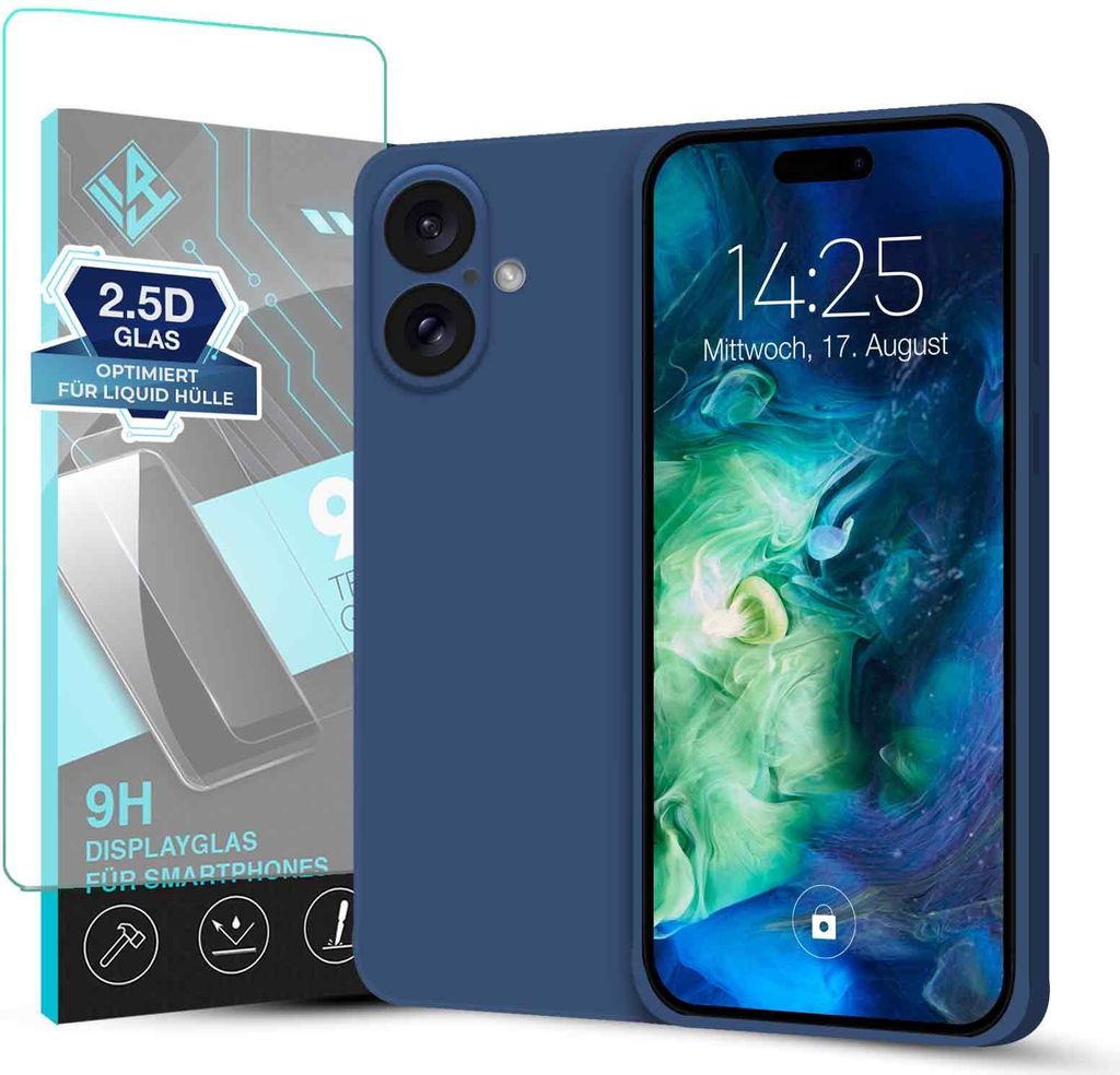 Hülle für Apple iPhone 17 mit 9H Displayglas Displayschutz Plus Case Cover Bumper Silikon Softgrip Schutzhülle Farbe: Blau