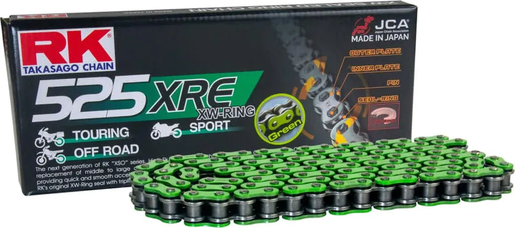 Chaîne RK Green XRE 525 110 maillons ouverte avec attache à riveter