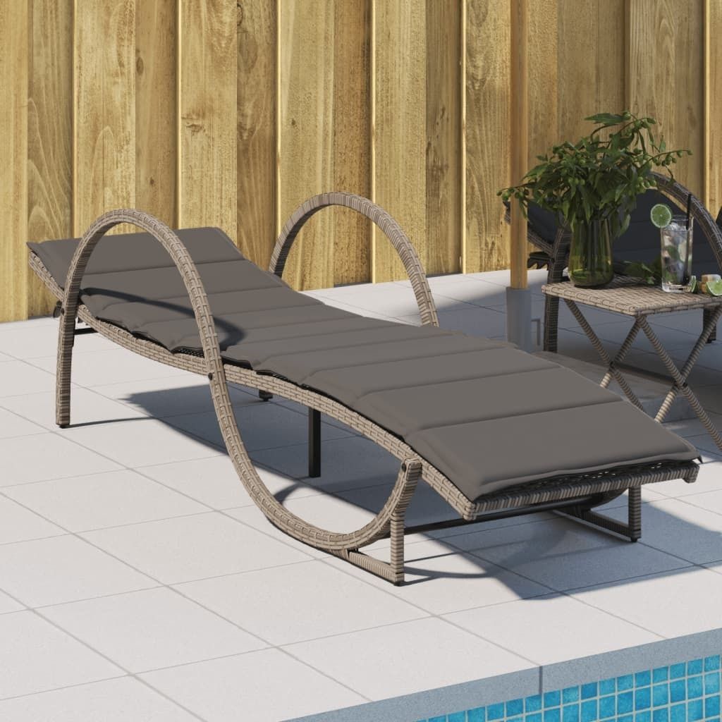 Design Sonnenliege mit Auflage Grau 60x199x42 cm Poly Rattan, Gartenliegen 2024 Neu