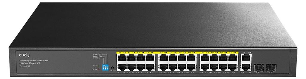 CUDY GS1026PS2 24-Port Gigabit Switch PoE+ mit 2 RJ45 Uplink and 2 SFP 300W