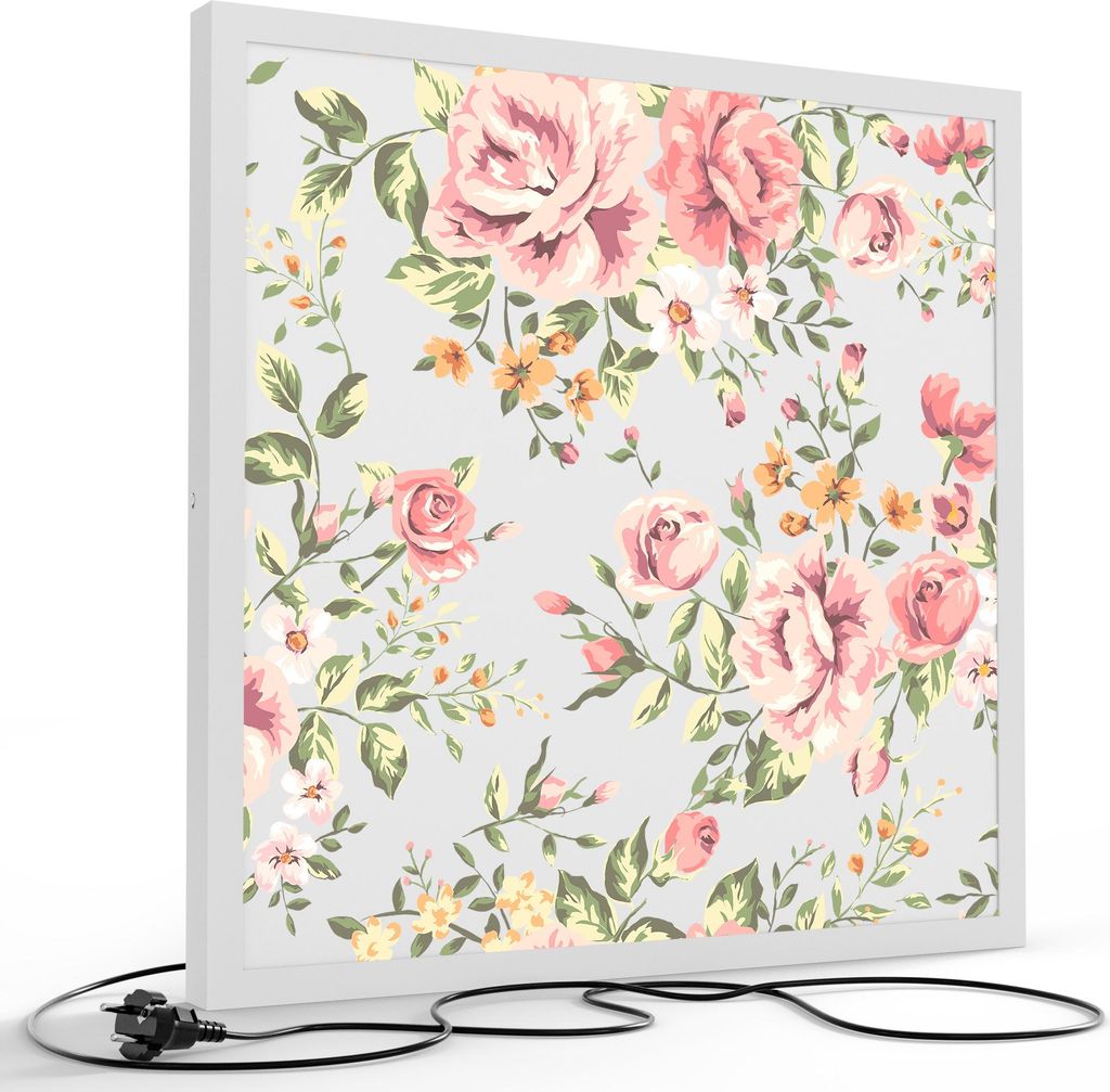 DEQORI LED-Bild & Lampe 60x60 cm Weiß 'Tapete mit Blumenmuster' Leuchtbild LED Leuchte