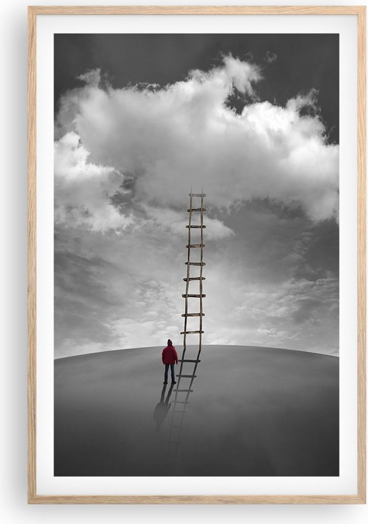 Gerahmtes Poster - Rahmen in heller Eiche - Symbol Leiter Himmel - 61x91,5 cm - Wand Bild - Wanddeko - Wandbilder - Kunstposter - Wandposter - Bild...