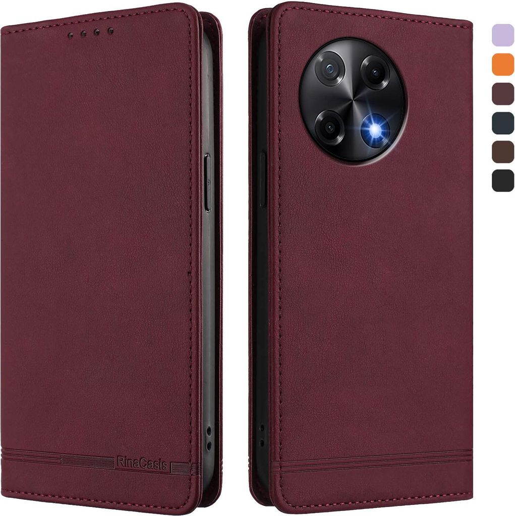 Hülle für Tecno Camon 30S/Camon 30S Pro, Retro Kunstleder Ständer Klapphülle mit Kartenfächer und Magnetische Rot