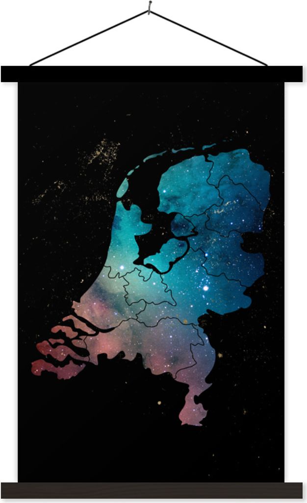 MuchoWow Textilposter Karte - Niederlande - Sternenhimmel 40x60 cm mit schwarzem Rahmen - Wanddekorationen