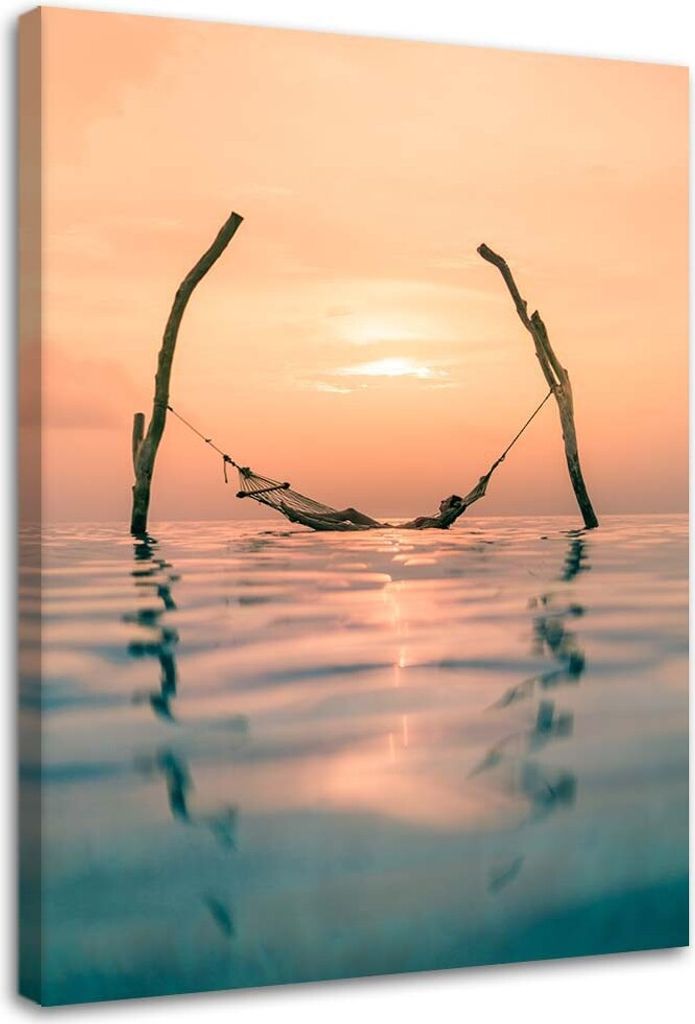 Leinwandbild hängematte im wasser 60x90 cm Feeby rosa wandbild bereit zum aufhängen