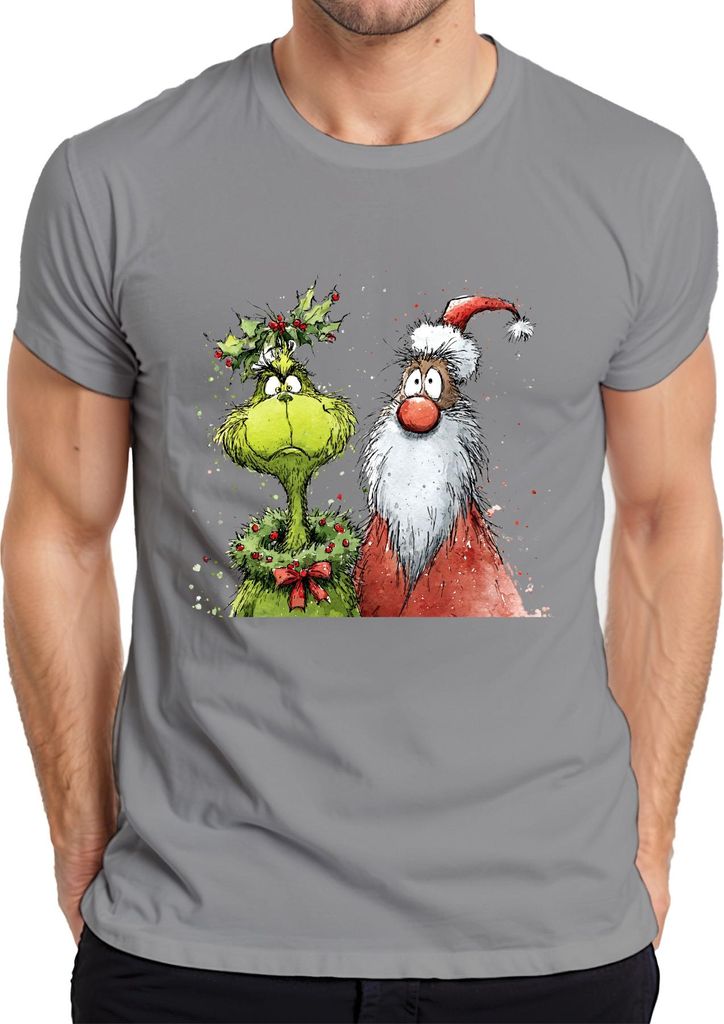 Grinch Weihnachtsmann Stechpalme Weihnachten lustig Vintage Herren T-Shirt, Grau, 3XL