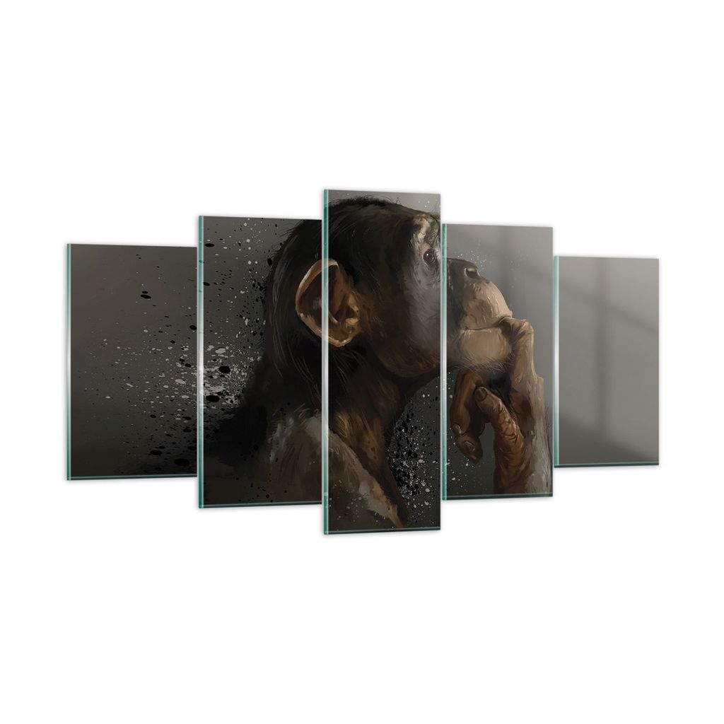 Bilder auf glas - 5 Teile - Schimpanse Porträt Grafik - 160x85cm - Glasbilder - Wandbilder - Bilder - zum Aufhängen bereit - Wanddekoration aus G...