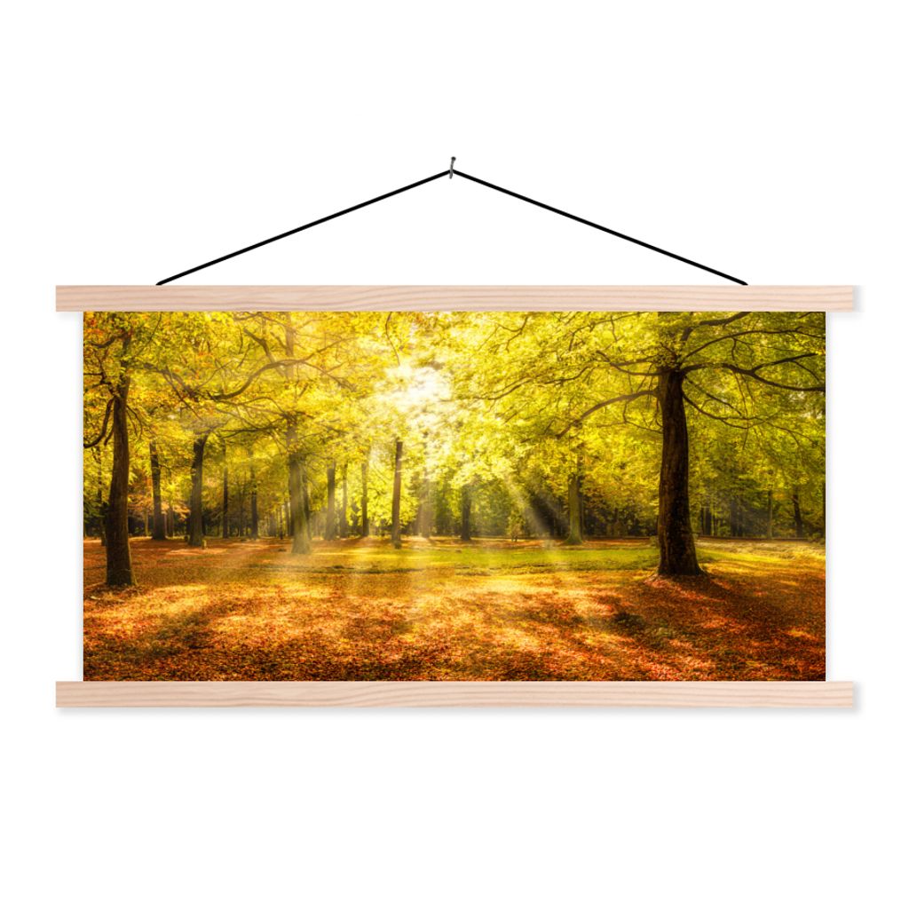 MuchoWow Textilposter Baum - Natur - Sonne - Landschaft - Wald 120x60 cm mit holzfarbenen Rahmen - Klemmleiste