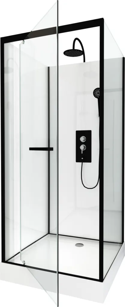 Cabine de douche complète 70x70 profilés noirs et verre extra blanc