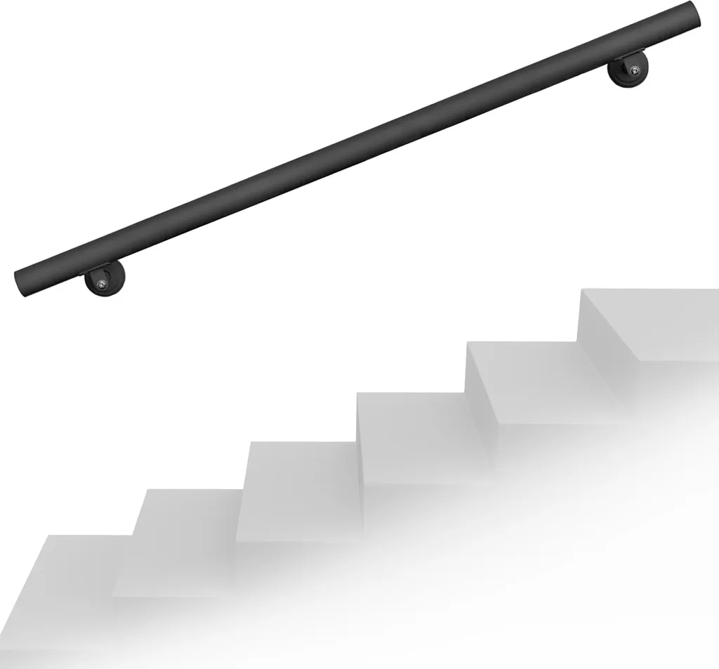 WilTec Kit Main Courante Escalier 190cm Noire en Acier Thermolaqué