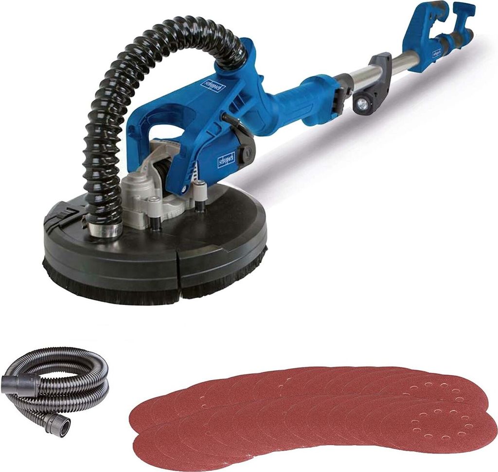 Scheppach Wand & Deckenschleifer DS920 Trockenschleifer | 710 W | Ø 225 mm | bis 90° neigbarer Kopf | teleskopierbar | inkl. 24 Schleifscheiben