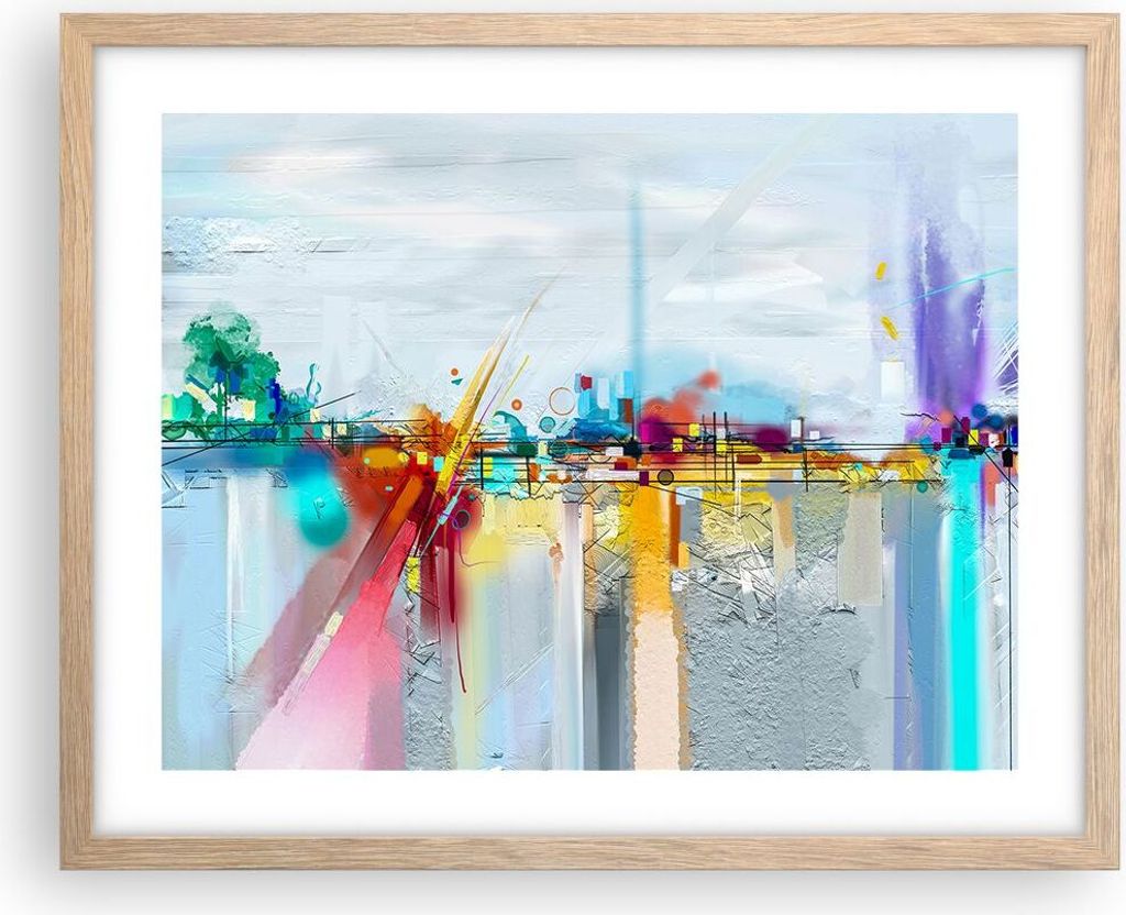 Gerahmtes Poster - Rahmen in heller Eiche - Abstraktion modern - 50x40 cm - Wand Bild - Wanddeko - Wandbilder - Wandposter - Bilderrahmen - Bilder ...