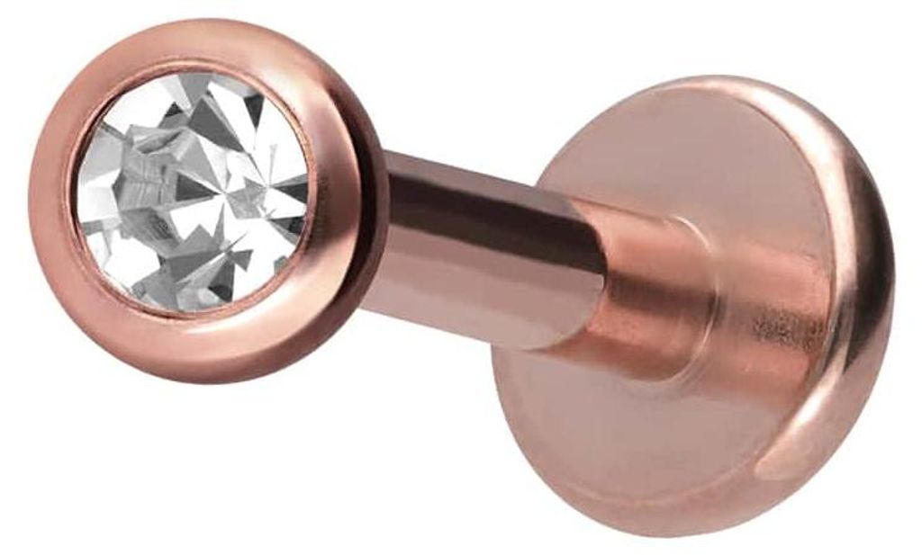 Ohrpiercing, Nasenpiercing Titan Labret mit Innengewinde KRISTALL RoséGold Stablänge: 7mm + Stabstärke: 1,6mm + Kugelgröße: 2,5mm