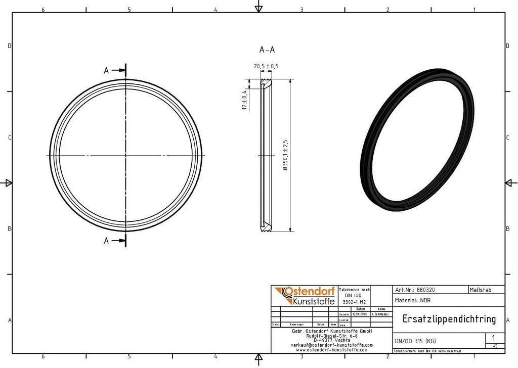 KG Ersatzlippendichtring DN/OD 315 (KG PVC)