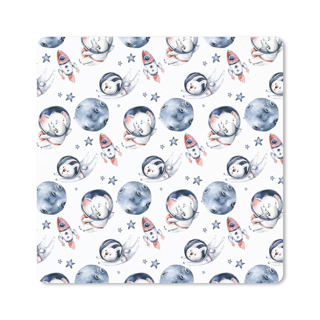 MuchoWow Mauspad Mousepad Kaninchen - Elefant - Rakete - Jungen - Mädchen - Kinder 30x30 cm - Mousepads - Maus Mat - Pad - Mausunterlage - Gaming