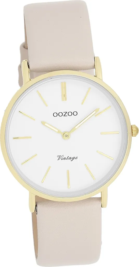 Orologio analogico al quarzo da donna e da uomo in pelle Oozoo, bracciale beige Serie Vintage D2UOC20393