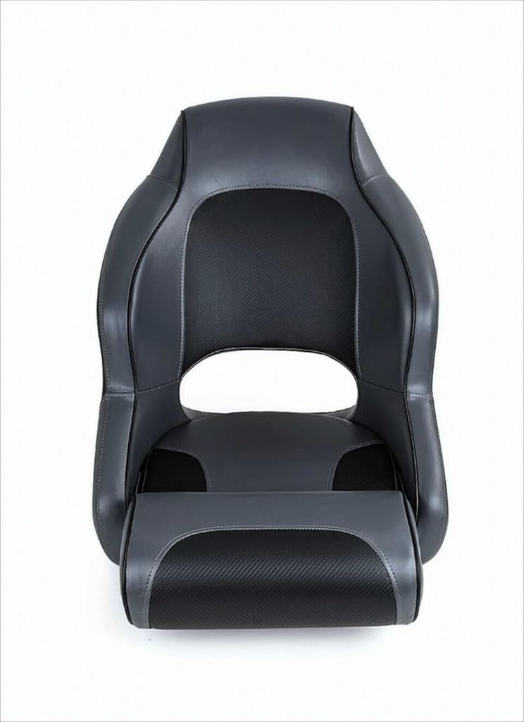 Hochwertiger Flip UP Bootssitz, grau / carbon Look, gepolsterter Schalensitz ohne Armlehne für Boote & Yachten