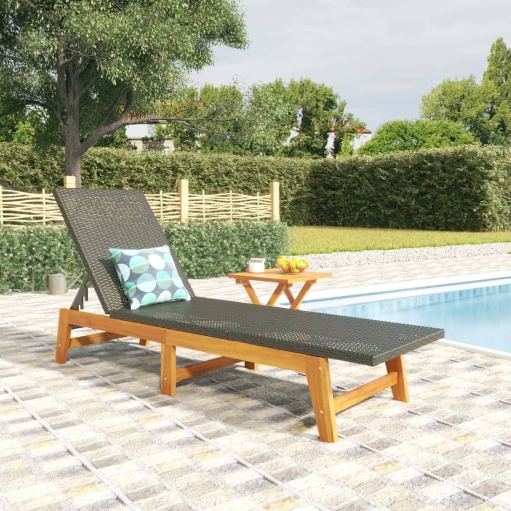 The Living Store Sonnenliege mit Tisch Poly Rattan und Massivholz Akazie