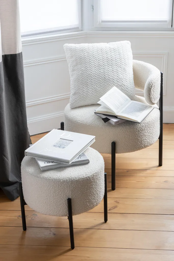 Coussin de Décoration Blanc J-Line en Polyester Doux pour Canapé
